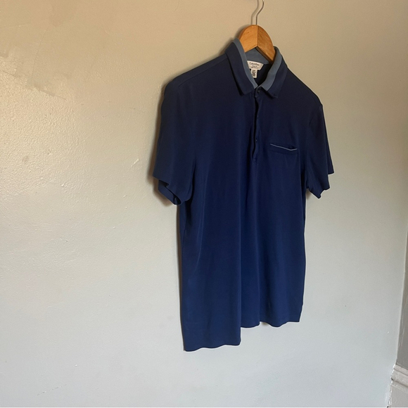 Calvin Klein Mens Polo MT Luxe Touch Performance Camisa Cotton Blue Small - Picture 4 of 8